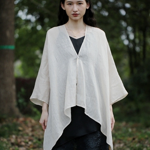 天然苎麻防晒外搭大披肩办公室带扣坎肩斗篷透气舒爽遮阳罩衫轻薄