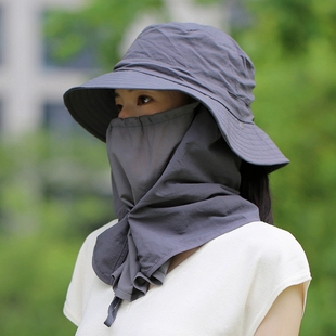 防晒帽子面罩一体渔夫帽女出游挡太阳户外钓鱼男护颈防紫外线透气