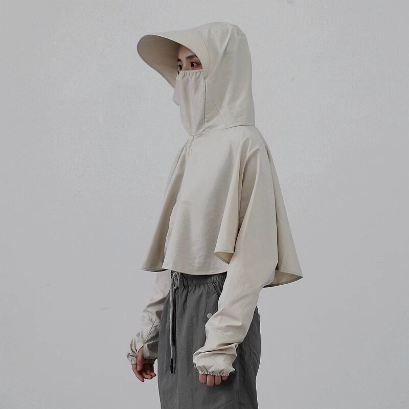 夏天户外防水防紫外线连帽骑电动车防晒神器遮阳披肩面罩长袖一体