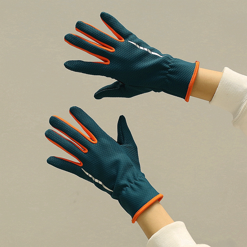 骑摩托车防滑触屏户外骑行手套女运动春秋跑步薄款冬天保暖撞色潮