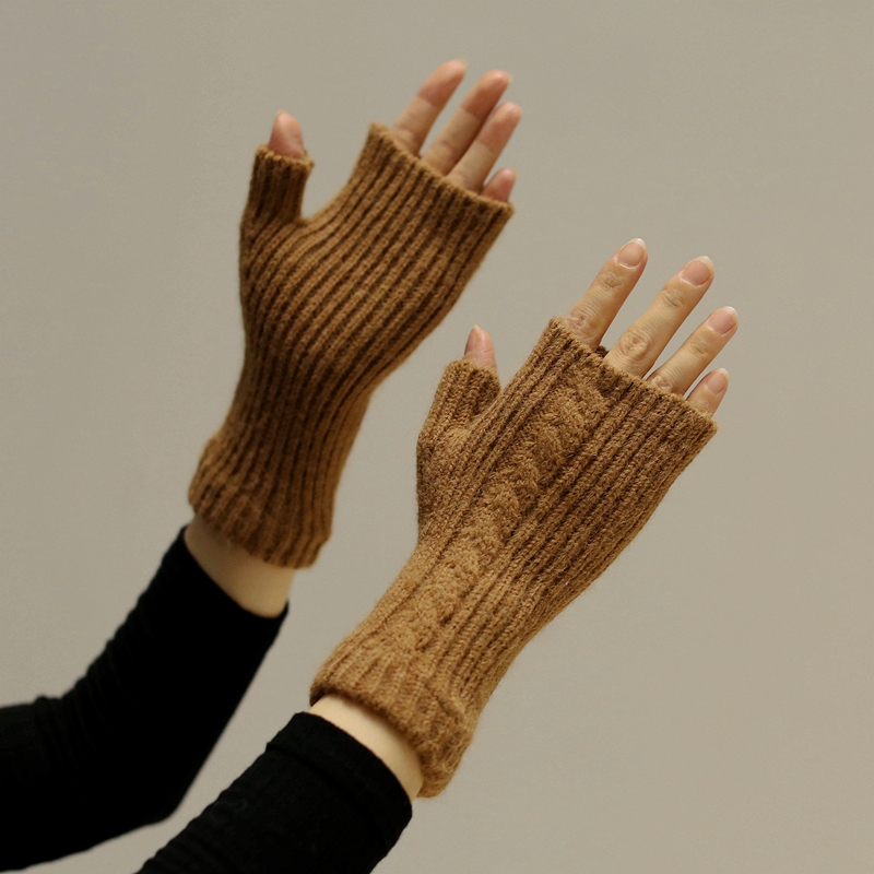 秋冬季保暖露指无缝针织半指手套