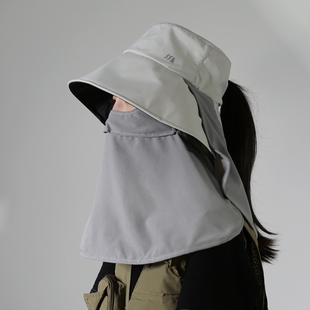 全方位防护户外钓鱼防晒帽子面罩一体多用防紫外线黑胶渔夫帽大檐
