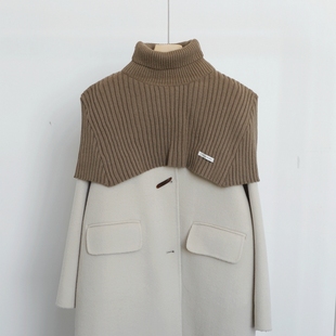 直角肩高领套头斗篷女秋冬韩系针织围脖披肩一体配大衣高级感红色