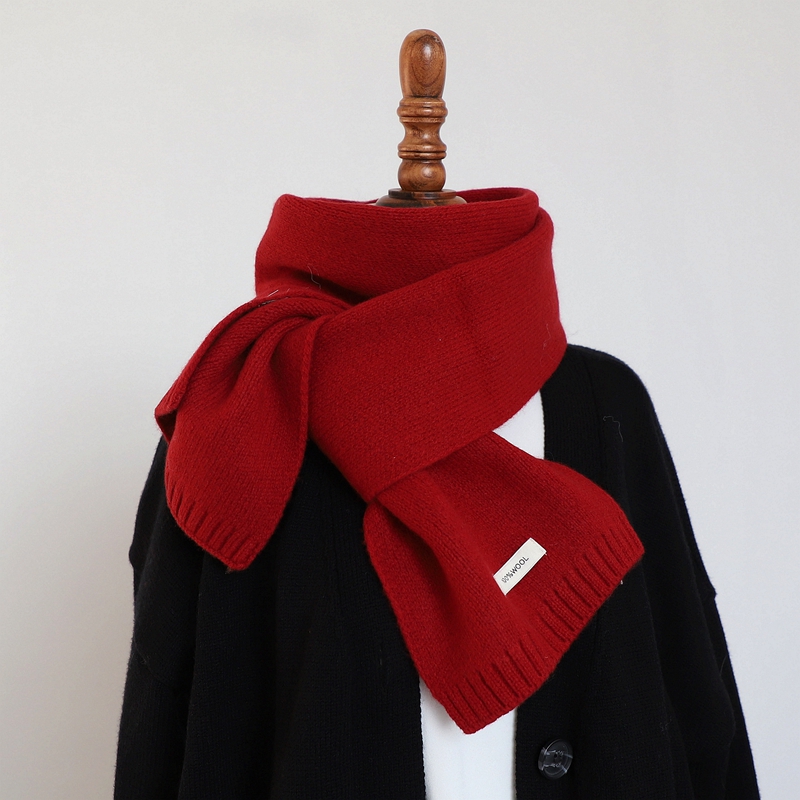 高级感中国红纯羊毛针织围巾秋冬百搭红色围脖男女送礼物2025新款