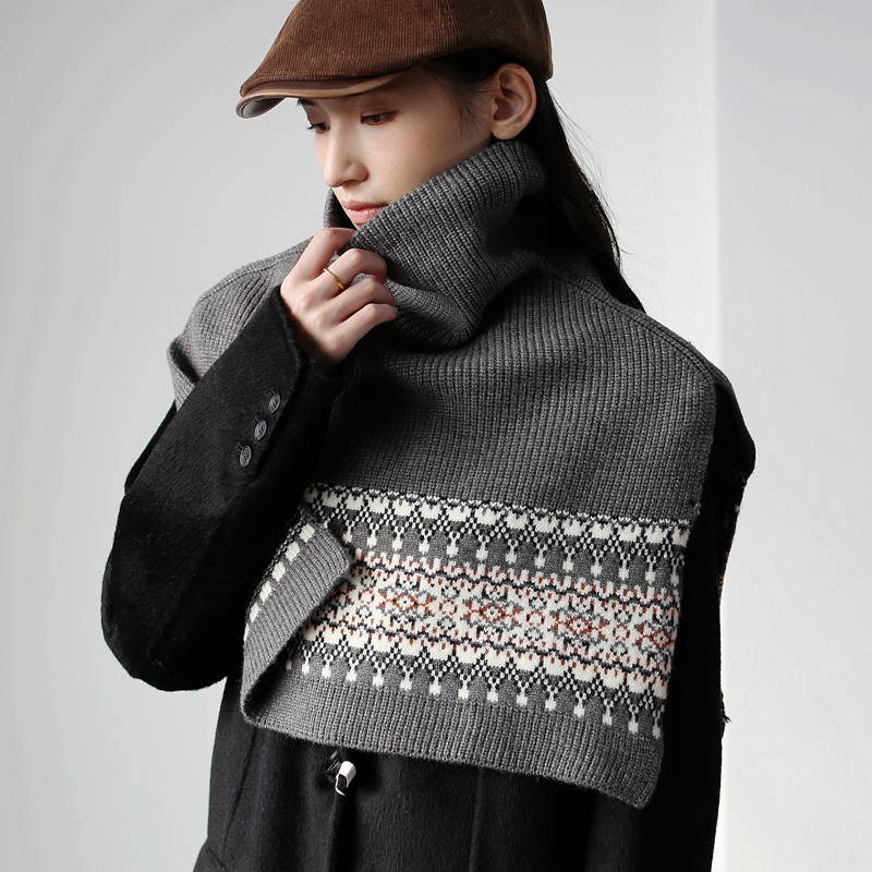 时髦费尔岛提花针织高领披肩