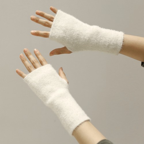 春秋季弹力毛绒绒针织半指手套