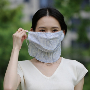 一片式护颈轻便喝水防晒面罩透气肌理棉夏季防紫外线挂耳脸罩颜值