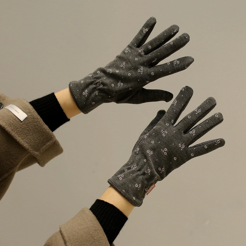 淑女女碎花时髦春秋季触屏手套
