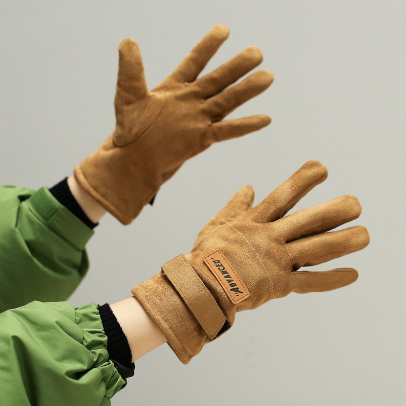 柔软弹力内里加绒保暖手套可触屏