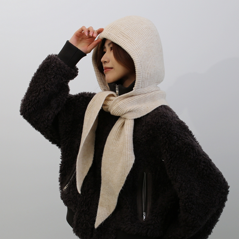 针织围巾帽一体护耳大头围女韩式