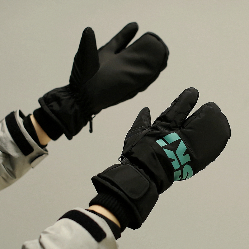 冬季防寒设计感连指滑雪手套