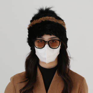 温暖甜美针织兔毛帽弹力拼色皮草帽子冬天防寒护耳包头毛绒帽子女