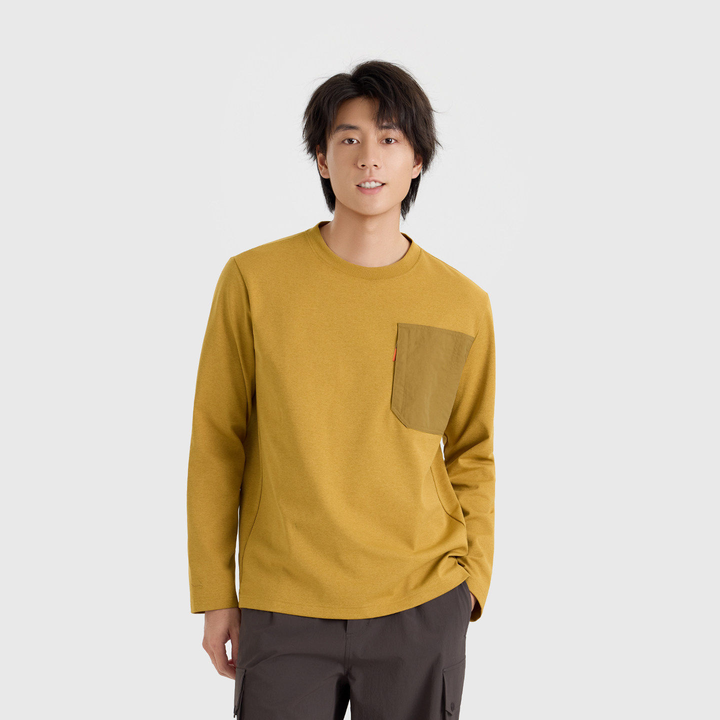 LAFUMA乐飞叶户外男速干防晒抗菌休闲套头长袖T恤拼布口袋