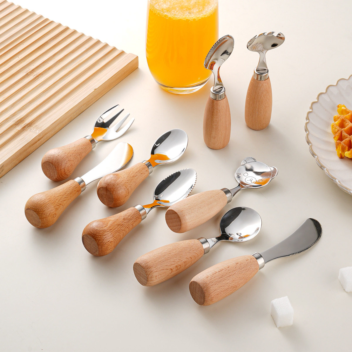 木柄儿童勺叉304不锈钢餐具训练叉子自主进食饭勺吃饭勺婴儿 面叉,餐饮具,西餐勺,淘宝优惠券,粉丝福利购,淘宝优惠卷