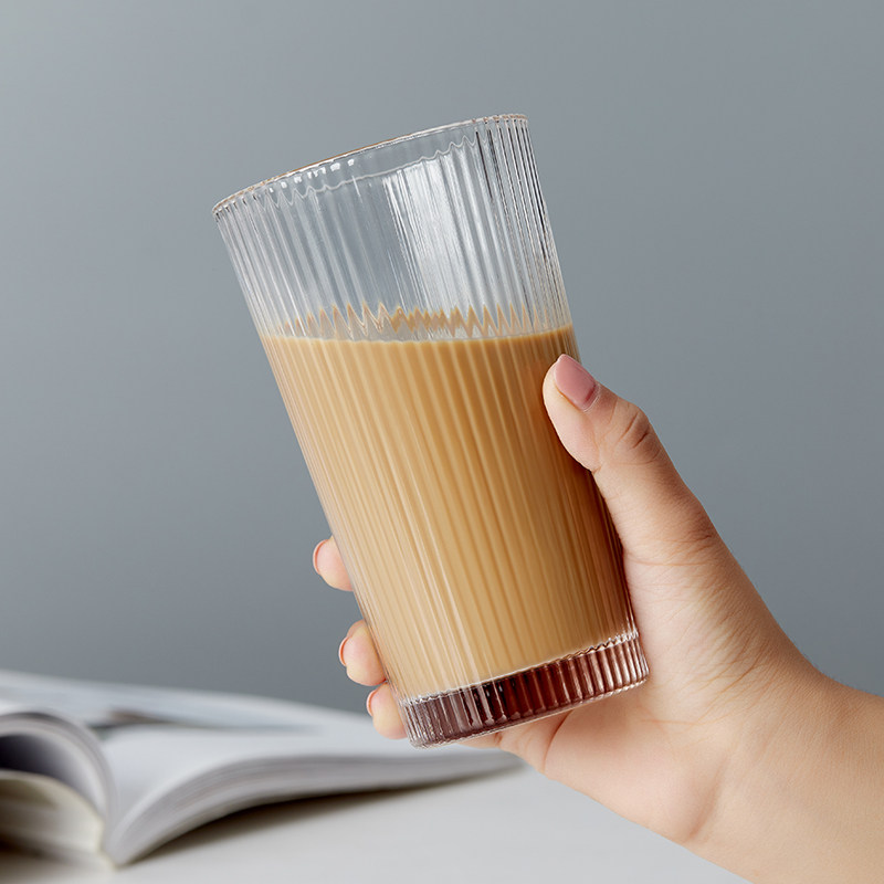 家用玻璃水杯美式下午茶拿铁冰咖啡杯小奢华欧式竖条纹杯子ins风,餐饮具,玻璃杯,淘宝优惠券,粉丝福利购,淘宝优惠卷