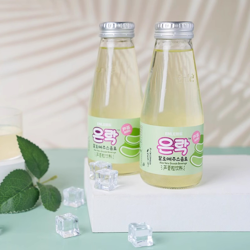 恩乐【ENLE】果汁玻璃瓶饮料杨枝甘露石榴芦荟粒红西柚280ml*15瓶