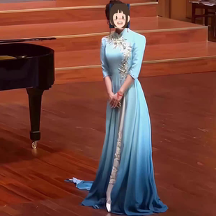 舞台民歌独唱民族声乐礼服演出服25年新款手工订珠高定