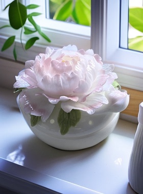 中式装饰摆件陶瓷手工花牡丹香薰炉摆件节日礼物精致礼品装饰品