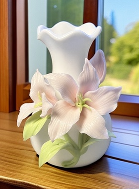 中式手工陶瓷百合花瓶插干花客厅装饰品玉壶春瓶家饰摆件