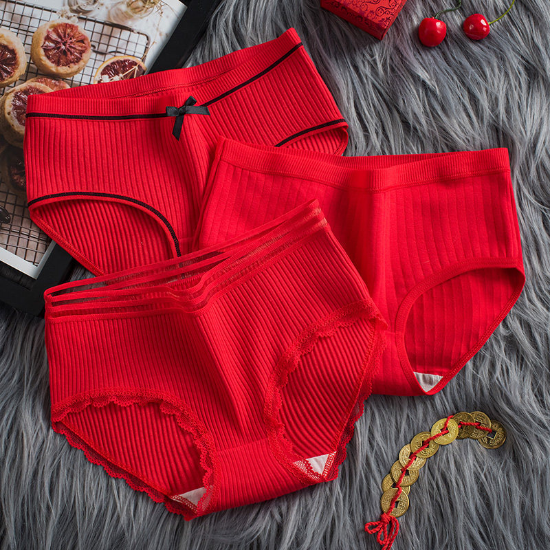 红内裤女纯棉红色本命年虎年属虎全棉100%女士学生少女抗菌三角裤