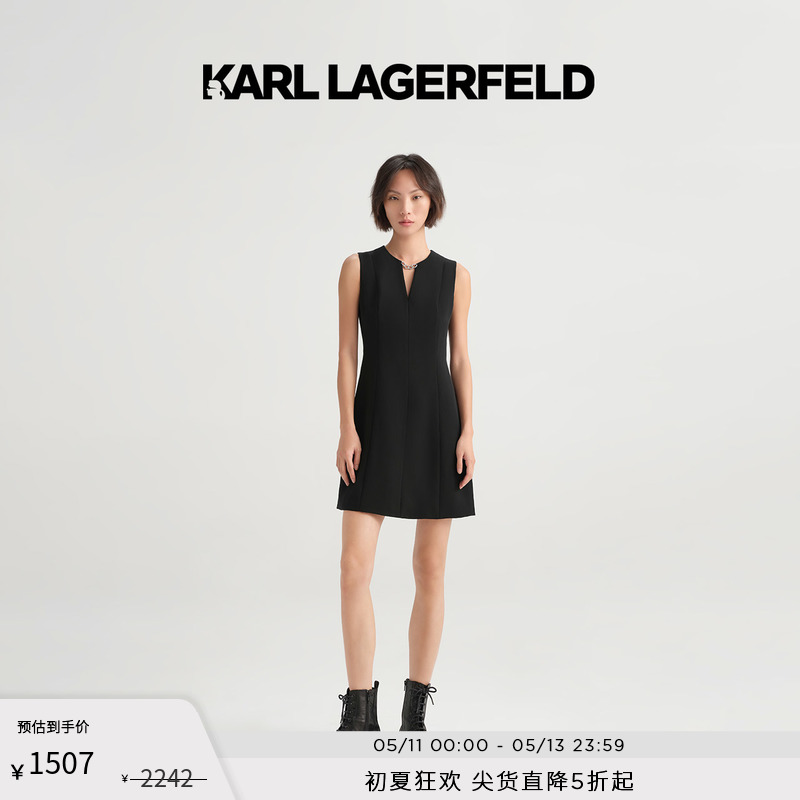 KarlLagerfeldV领无袖连衣裙