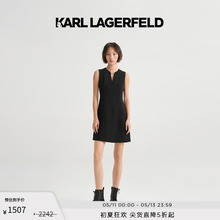 KARL LAGERFELD卡尔拉格斐夏黑色显瘦V领无袖连衣裙露肩裙老佛爷