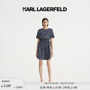 度假风 KARL 法式 LAGERFELD卡尔拉格斐藏青色满印连衣裙老佛爷