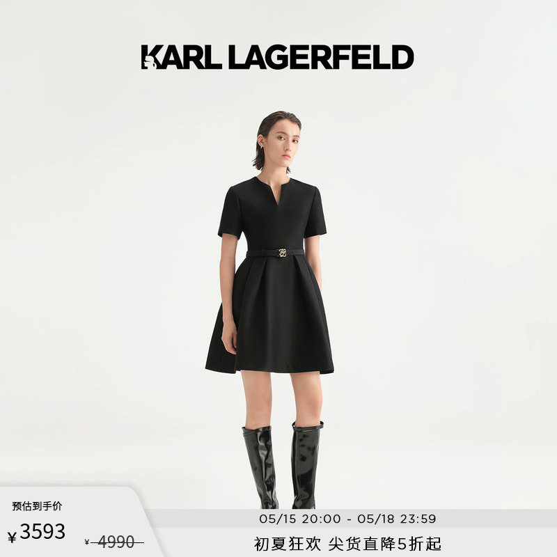 小V领收腰连衣裙KarlLagerfeld