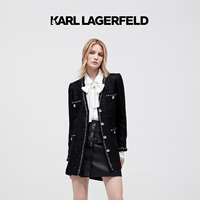 KARL LAGERFELD卡尔拉格斐花呢小香风毛呢中长款外套春大衣老佛爷