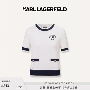 老佛爷 撞色边双袋针织短套头衫 LAGERFELD卡尔拉格斐2024夏款 KARL