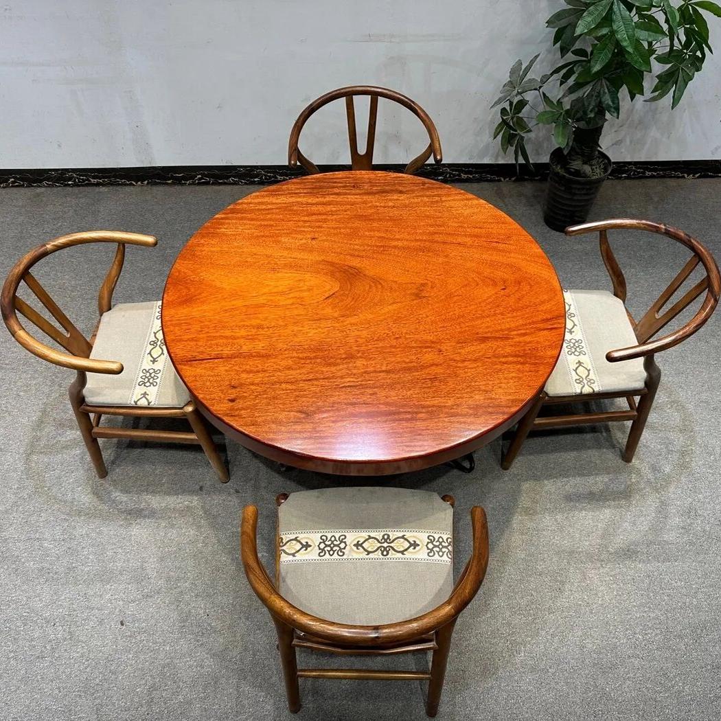 南美胡桃红木圆桌餐桌实木大板桌