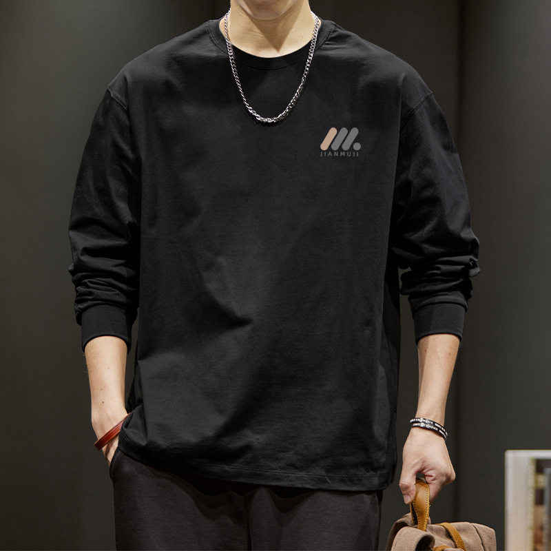长袖T恤男2026春季新款重磅纯棉内搭薄款圆领打底大码休闲体恤衫
