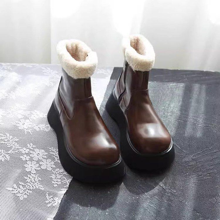 毛毛短靴女棉鞋2025新款冬季保暖厚底雪地靴加绒马丁靴瘦瘦靴