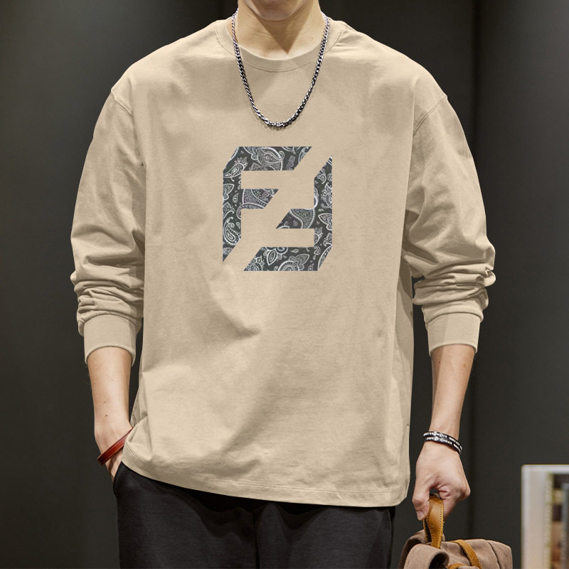 长袖男生2026年春季新款潮牌纯棉美式宽松体桖上衣服男士t恤