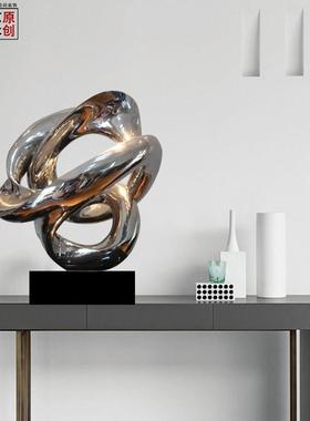 办公室金属抽象艺术品雕塑样板房客厅玄关招财摆件不锈钢软装饰品