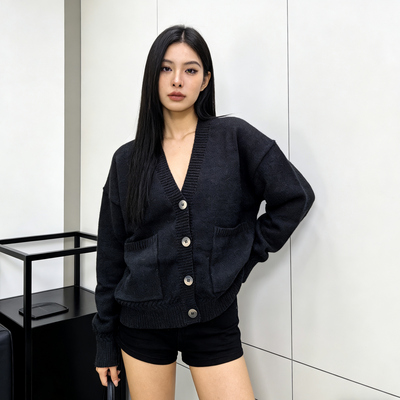 大版女毛衣厚款开衫宽松v领针织