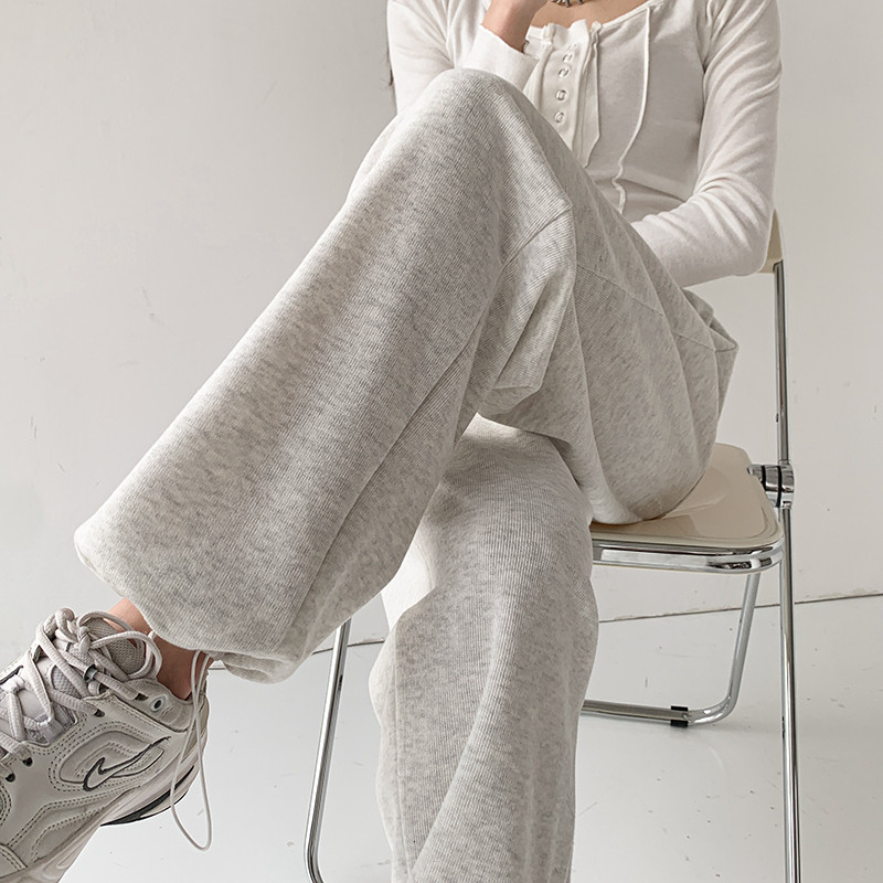 大码胖mm美式白色运动裤女200斤纯棉卫裤宽松直筒阔腿束脚休闲裤