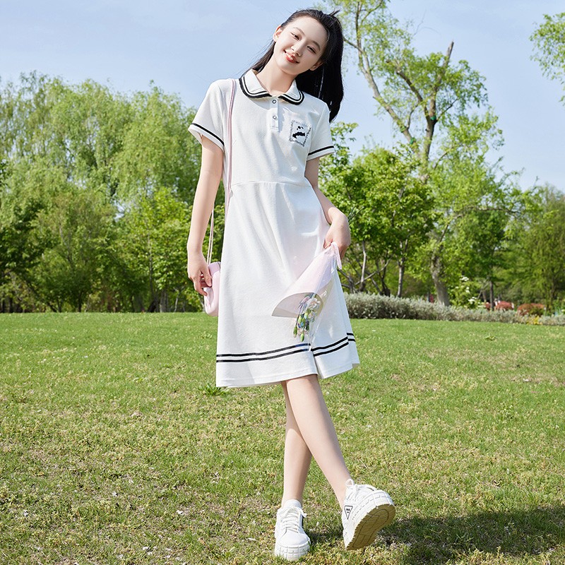女童连衣裙夏季2025新款洋气学院风女孩夏装女大童polo裙子初中生