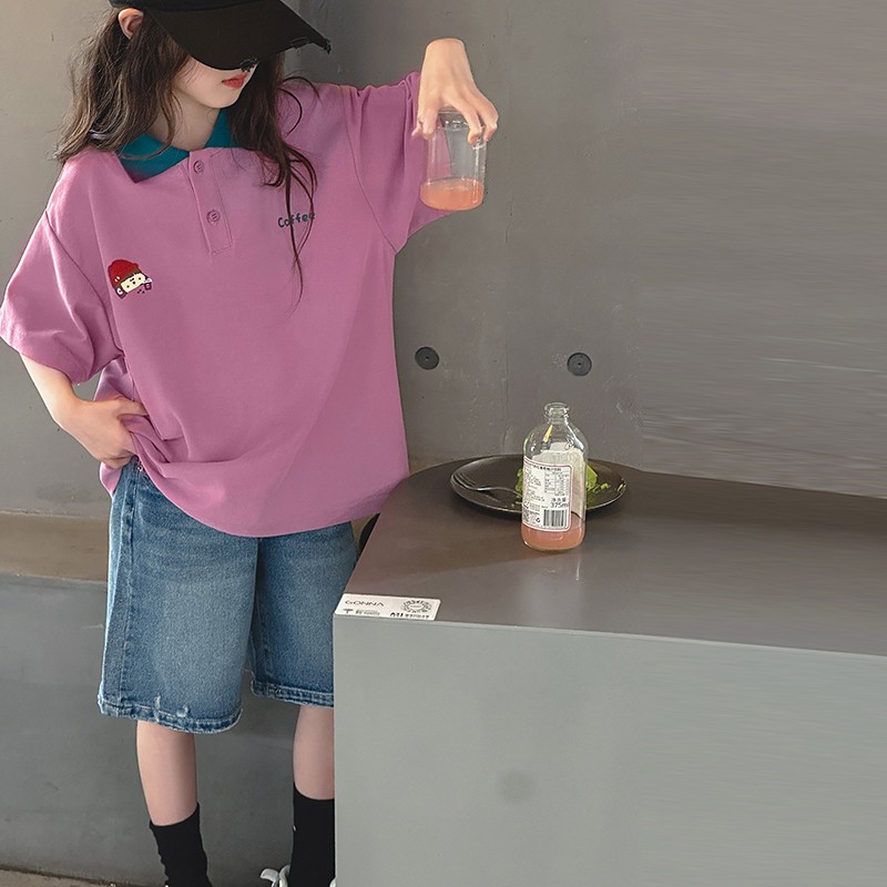 女童短袖t恤夏季2025新款儿童洋气时髦夏装中大童纯棉POLO衫上衣