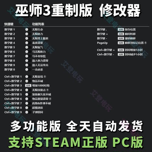 巫师3重制版 修改器 巫师3狂猎辅助科技 支持steam正版 无敌