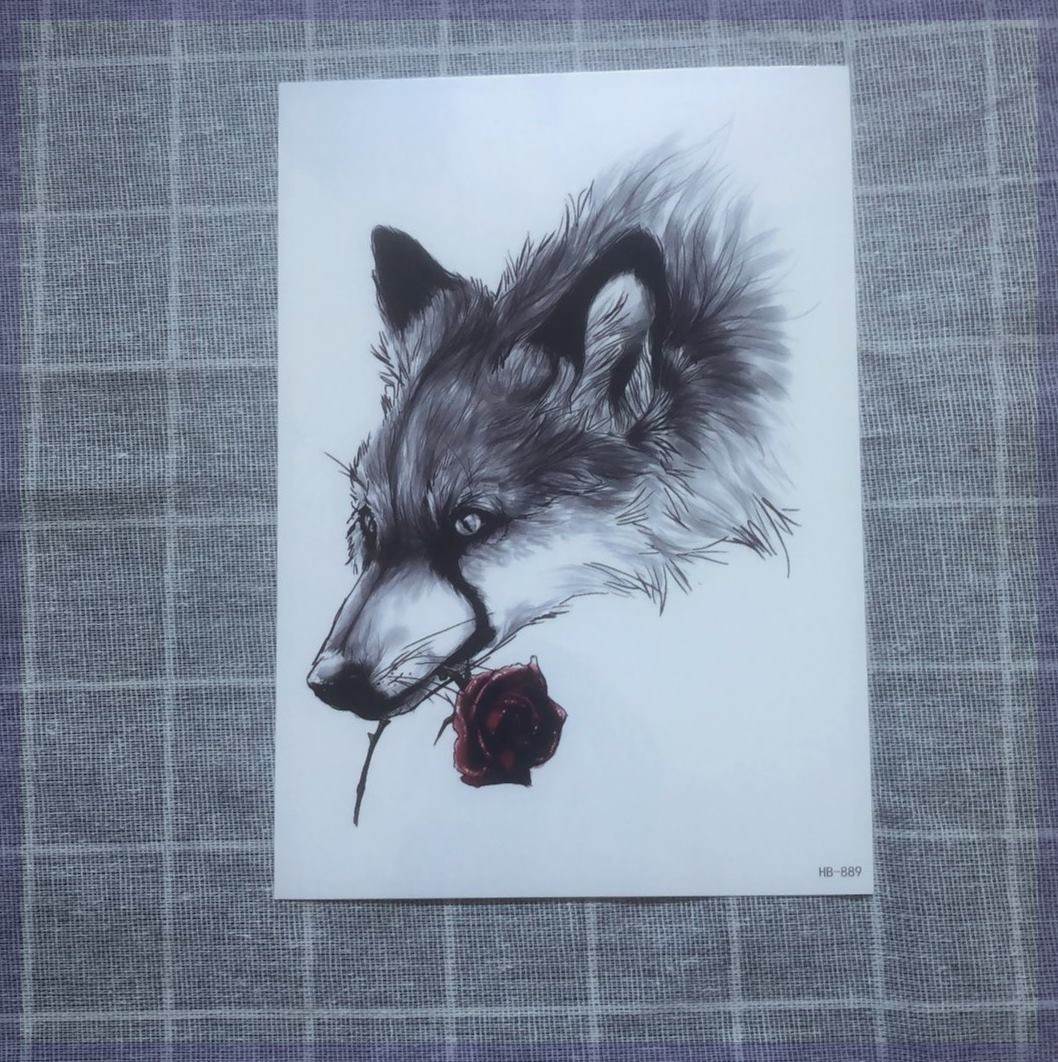 青青禾纹艾美狼叼花老鹰下山虎双狼头创意半臂贴纸贴纸纹身贴m