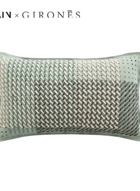 GAN进口手工羊毛时尚家居柔软舒适腰靠长型靠垫腰枕绿色重叠设计