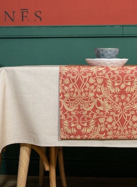 GIRONES进口美式复古防水防油红色节日桌旗床旗电视柜茶几盖布