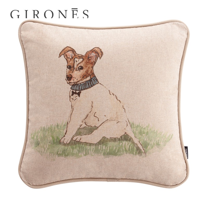 GIRONES进口西班牙宠物狗系列简约设计棉涤包边卷边双面抱枕