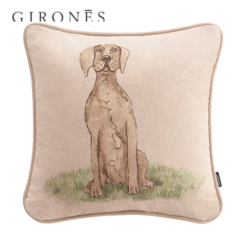 GIRONES进口卡通动物宠物犬图案现代棉涤包边卷边双面抱枕靠垫