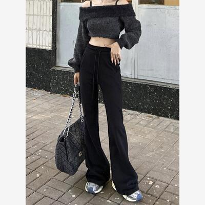 黑色加绒美式微喇叭裤女