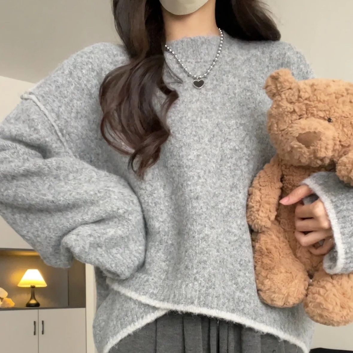 设计感不规则撞色毛衣女