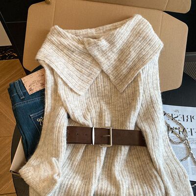 设计感一字肩针织衫女202