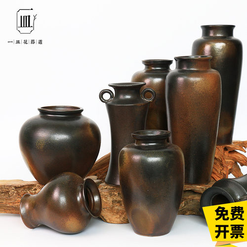 中华禅意花器仿柴小瓶美人肩剑山