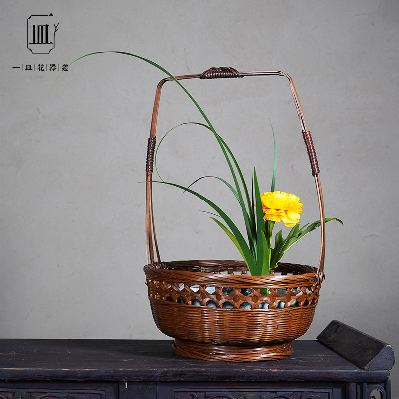 竹编花瓶手工编织花篮竹编摆件花瓶花器花艺篮禅意新中式日式器皿